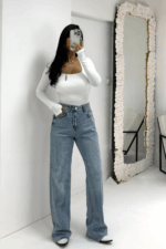 Yüksek Bel Kesik Paça Jean - Görsel 4