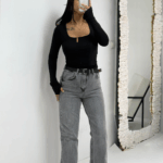 Antrasit Gri Eskitmeli Kesik Paça Jean