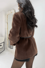 Kahverengi Kırçıllı Kemerli Astarlı Ceket - Görsel 6