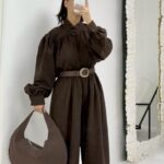 Acı Kahve Süet Gömlek Pantolon İkili Takım