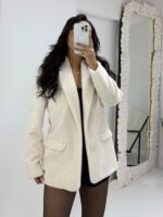 Krem Kırçıllı Kemerli Astarlı Ceket - Görsel 4