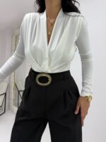 Beyaz Vatkalı Body - Görsel 4