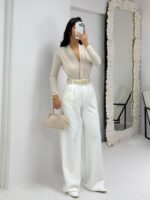 Beyaz Palazzo Pantolon - Görsel 7