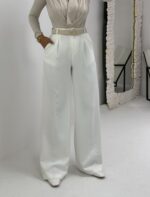 Beyaz Palazzo Pantolon - Görsel 6