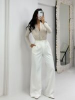 Beyaz Palazzo Pantolon - Görsel 5