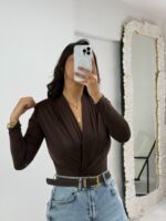 Kahverengi Vatkalı Body - Görsel 5