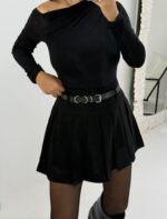 Siyah Kemerli Pileli Mini Etek - Görsel 6