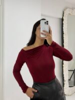 Bordo Kayık Bluz - Görsel 2