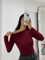Bordo Kayık Bluz - Görsel 3