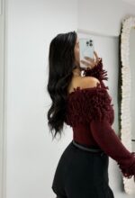 Bordo Püsküllü Madonna Kazak - Görsel 3