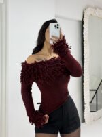 Bordo Püsküllü Madonna Kazak - Görsel 2