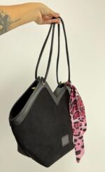 Siyah Deri Detay Süet Çanta - Görsel 5