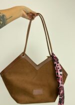 Taba Deri Detay Süet Çanta - Görsel 2