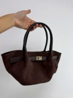 Acı Kahve Deri Detay Süet Çanta - Görsel 3