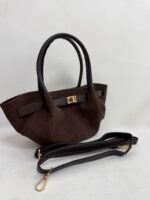 Acı Kahve Deri Detay Süet Çanta - Görsel 4