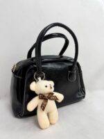 Siyah Ayıcık Aksesuar Parlak Deri Çanta - Görsel 2