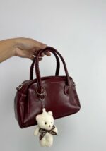 Bordo Ayıcık Aksesuar Parlak Deri Çanta - Görsel 2