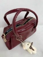 Bordo Ayıcık Aksesuar Parlak Deri Çanta - Görsel 5
