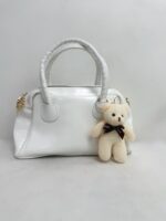 Beyaz Ayıcık Aksesuar Parlak Deri Çanta - Görsel 7