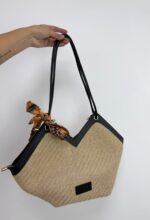 Siyah-Hasır Fularlı Çanta - Görsel 4