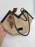 Siyah-Hasır Fularlı Çanta - Görsel 5