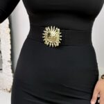 Siyah Lastikli Gold Güneş Toka Kemer