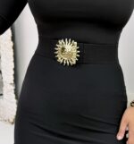 Siyah Lastikli Gold Güneş Toka Kemer