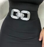 Siyah Gümüş Toka Lastikli Kemer