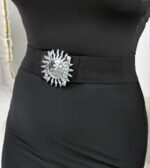 Siyah Lastikli Gümüş Güneş Toka Kemer - Görsel 3