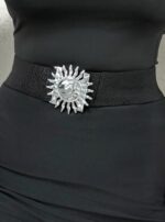 Siyah Lastikli Gümüş Güneş Toka Kemer - Görsel 2