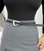 Siyah Gümüş Tokalı Deri İnce Kemer - Görsel 4