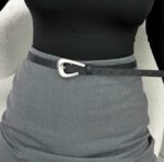 Siyah Gümüş Tokalı Deri İnce Kemer