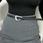 Siyah Gümüş Tokalı Deri İnce Kemer