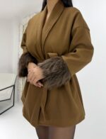 Kahverengi Kolları Tüylü Kısa Kaban - Görsel 10