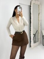 Kahverengi Visko Kemerli Şort Etek - Görsel 5