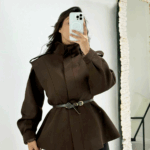 Kahverengi Kemerli Vatkalı Ceket