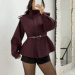 Mürdüm Kemerli Vatkalı Ceket