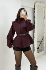 Mürdüm Kemerli Vatkalı Ceket