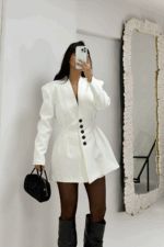 Beyaz Blazer Ceket Etek Takım - Görsel 7