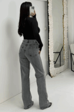 Antrasit Gri Eskitmeli Kesik Paça Jean - Görsel 3