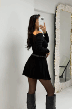 Siyah Kemerli Pileli Mini Etek - Görsel 3