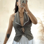 Haki Bağlama Detaylı Yelek