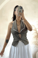 Haki Bağlama Detaylı Yelek - Görsel 2