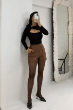 Taba Cepli Deri Şort