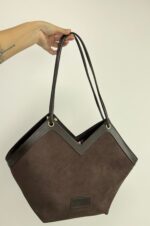 Acı Kahve Deri Detay Süet Çanta