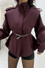 Mürdüm Kemerli Vatkalı Ceket - Görsel 3