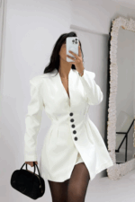 Beyaz Blazer Ceket Etek Takım