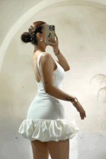 Beyaz Balon Etek Detay Mini Elbise - Görsel 3