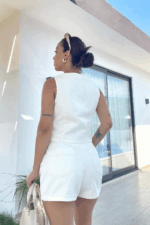 Ekru Şort Yelek Denim Takım - Görsel 3