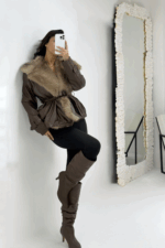 Kahverengi Kürklü Deri Ceket - Görsel 3